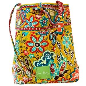 Vera Bradley Tote Bag Quilted Yellow Paisley Floral Shoulder Bag Boho Travel NWT